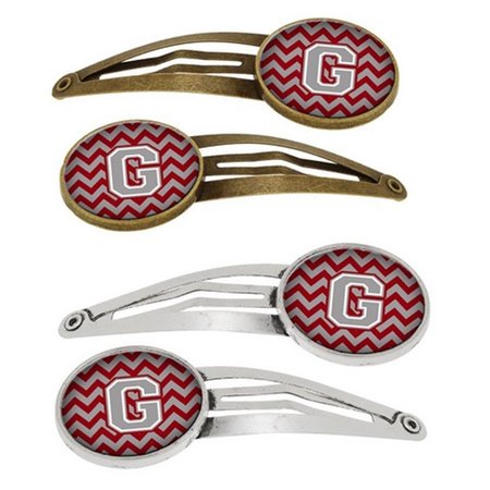 CAROLINES TREASURES Letter G Chevron Crimson and Grey Barrettes Hair Clips, Set of 4, 4PK CJ1043-GHCS4
